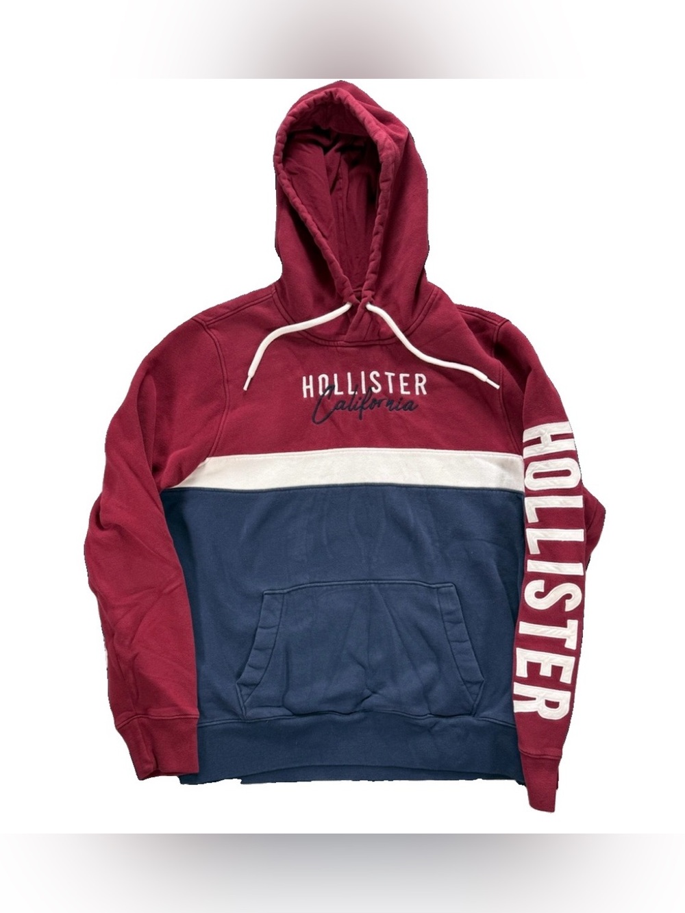 Hollister Colorblock Hoodie Men's Large Red Pocket Hooded Spellout Y2K Logo